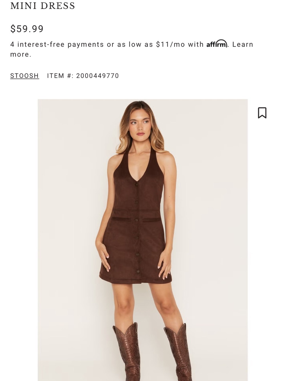 Stoosh Dark Brown Halter Button-Front Mini Dress